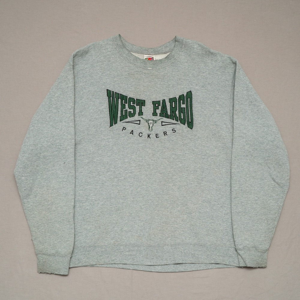 Vintage 90s 2000s West Fargo Packers‎ Longhorn Sweatshirt Gray Distressed FOTL L